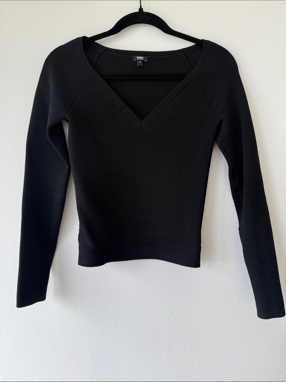 Express Black Ribbed Knit Body Contour Top